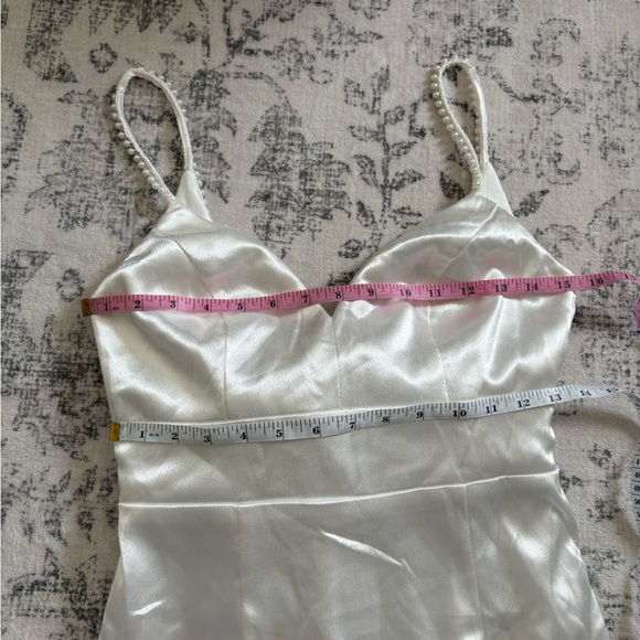 Lulus Ready For Forever White Satin Pearl Tie-Back Maxi Dress Size Small Bride - Picture 7 of 8